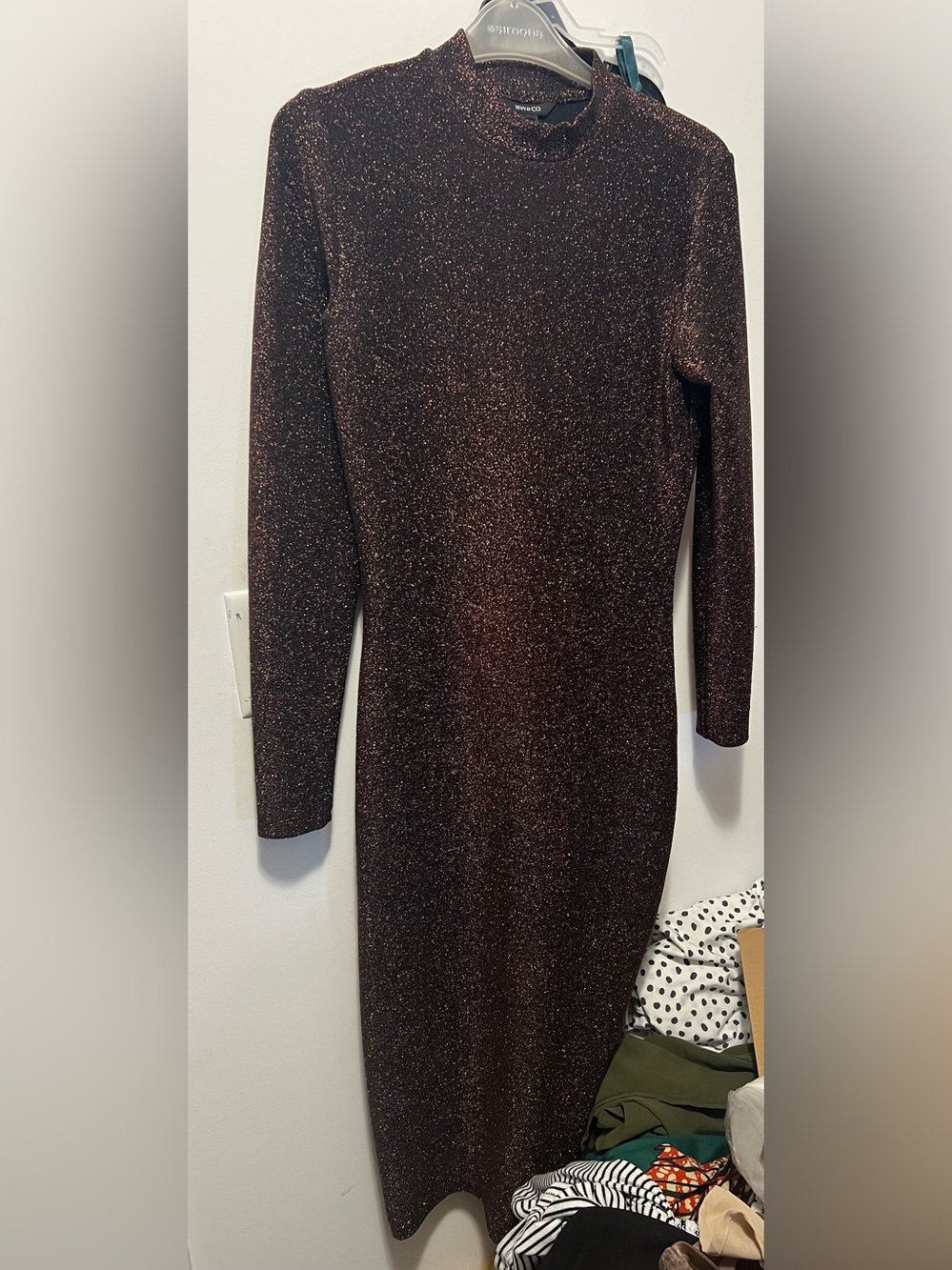 RW&CO. Long Sleeve Sparkle Bodycon Dress - Brown with Rose Gold Glitter